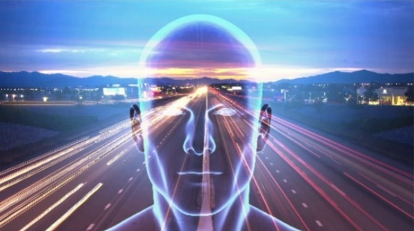 CGI human head above a highway